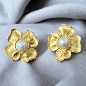 Vintage GIVENCHY Pearl Flower Earrings Gold Bridal Wedding Couture Statement